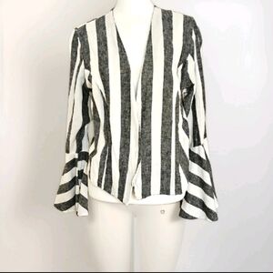 Ashley Stewart Women's Black and White Linen Blend Striped Open Blazer Sz 14